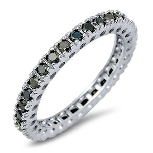 3mm 925 Sterling Silver eternity ring with black CZ.